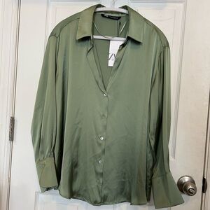 Zara Women's Green Satin Blouse